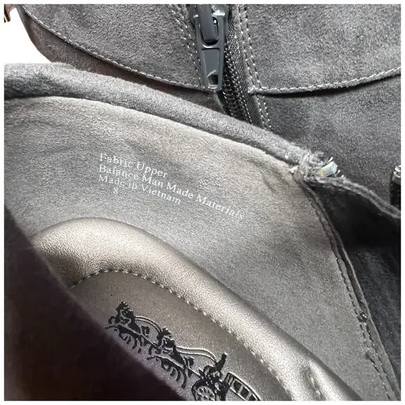 COACH and FOUR Women's Size 8 Gray Suede Ankle Booties Zip Cuffed Bow Heels - Picture 14 of 14